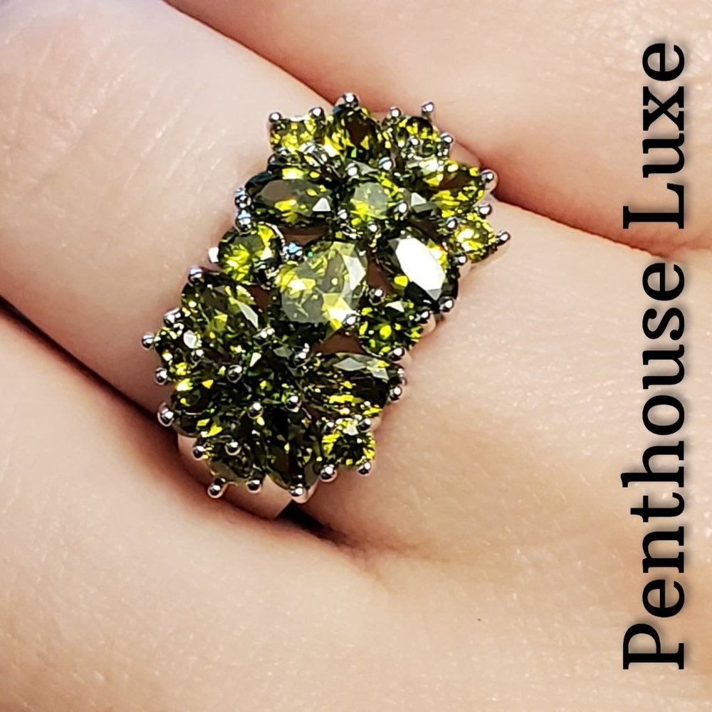 Green Peridot Cluster Cocktail Ring